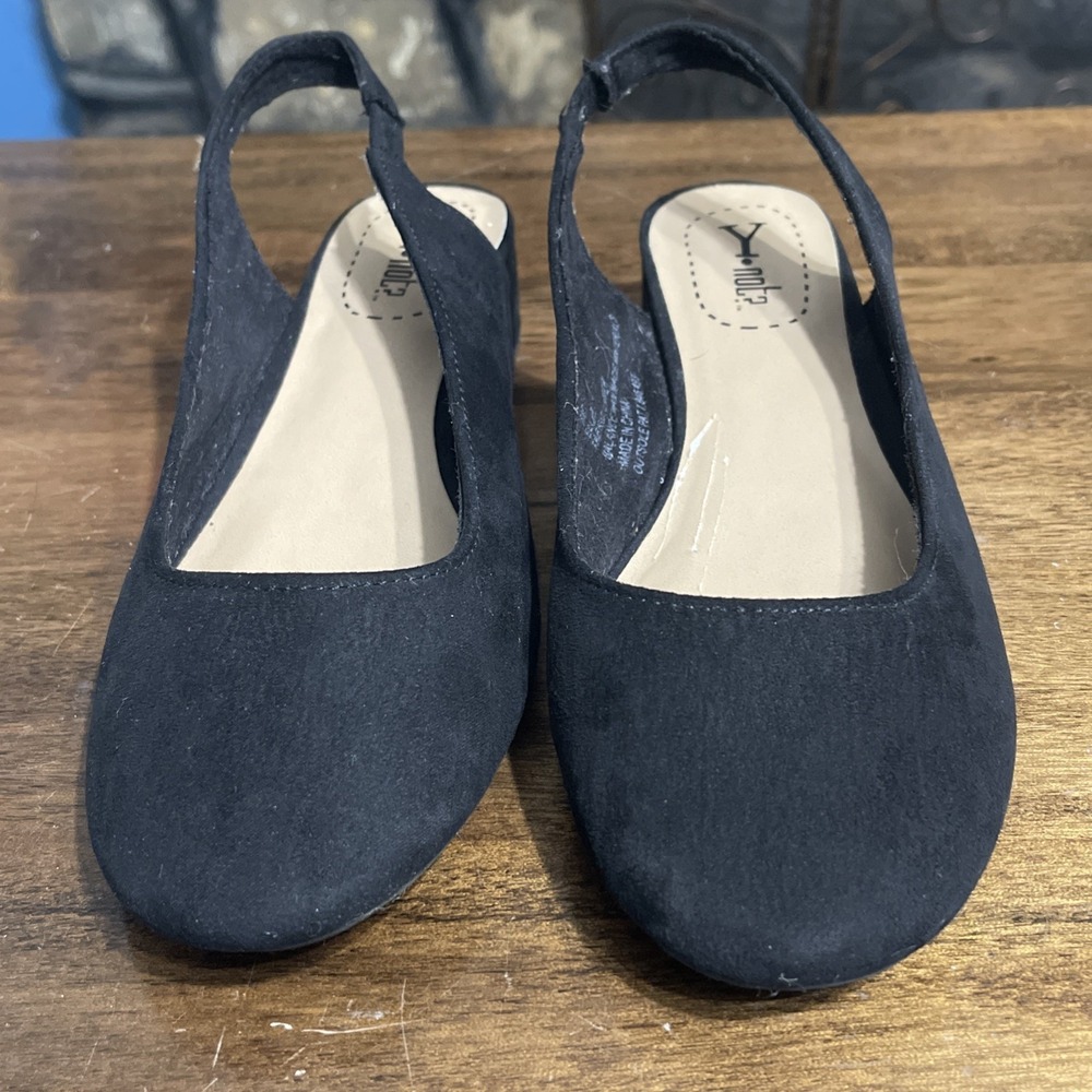 Y2K Y Not Black Slingback Round Toe Block Short Heels Womens Size 8 See Photos